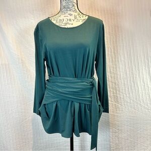 MM Lafleur Sz M Green Walker Top Wrap Waist Knit Crepe Career
